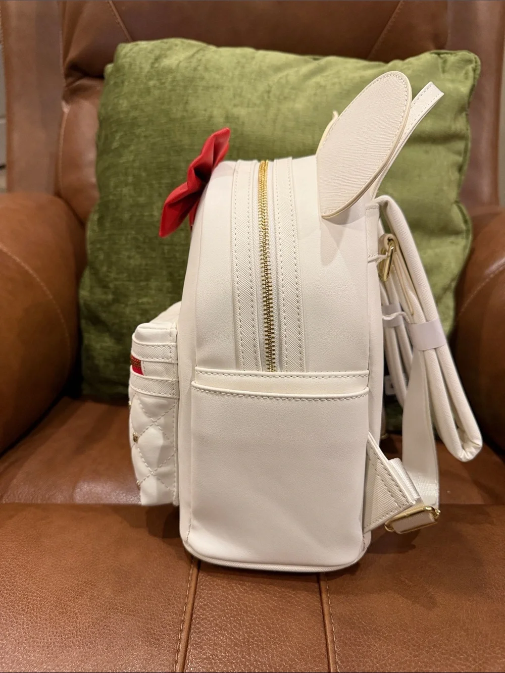 Loungefly White Minnie Ear Mini Backpack with Red Bow Accent